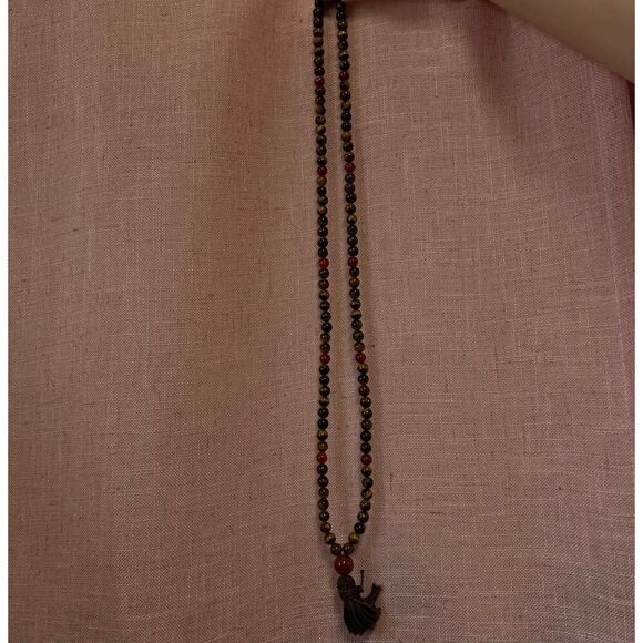 Vintage Tigers Eye and Orange Agate 32 inch Tassel Statement Necklace - Picture 6 of 6